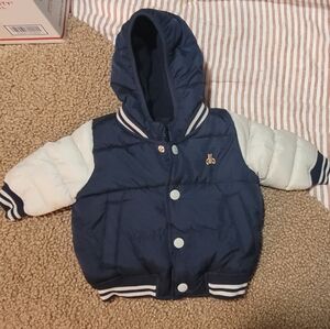 Gap Navy Infant Puffer Jacket with Bear Embroidery NWT